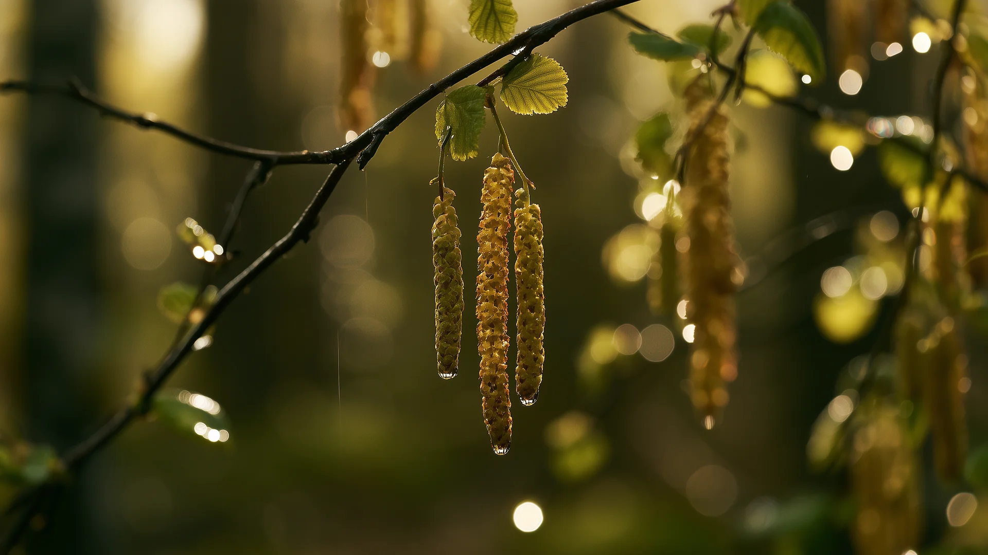 Birch catkins rain